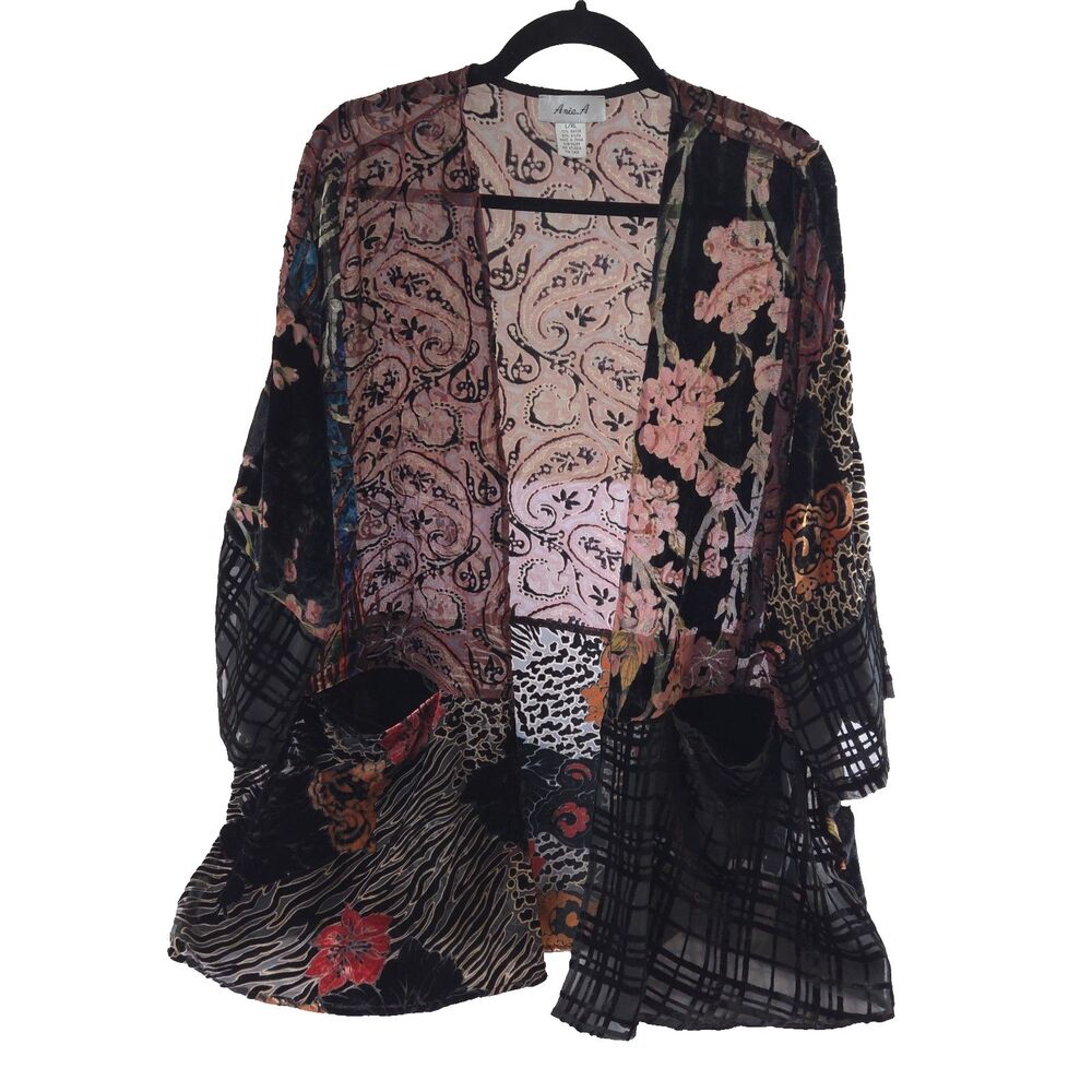 Ania.A Patchwork Velvet Burnout Sheer Kimono Robe L/XL Whimsigoth Witchy Boho
